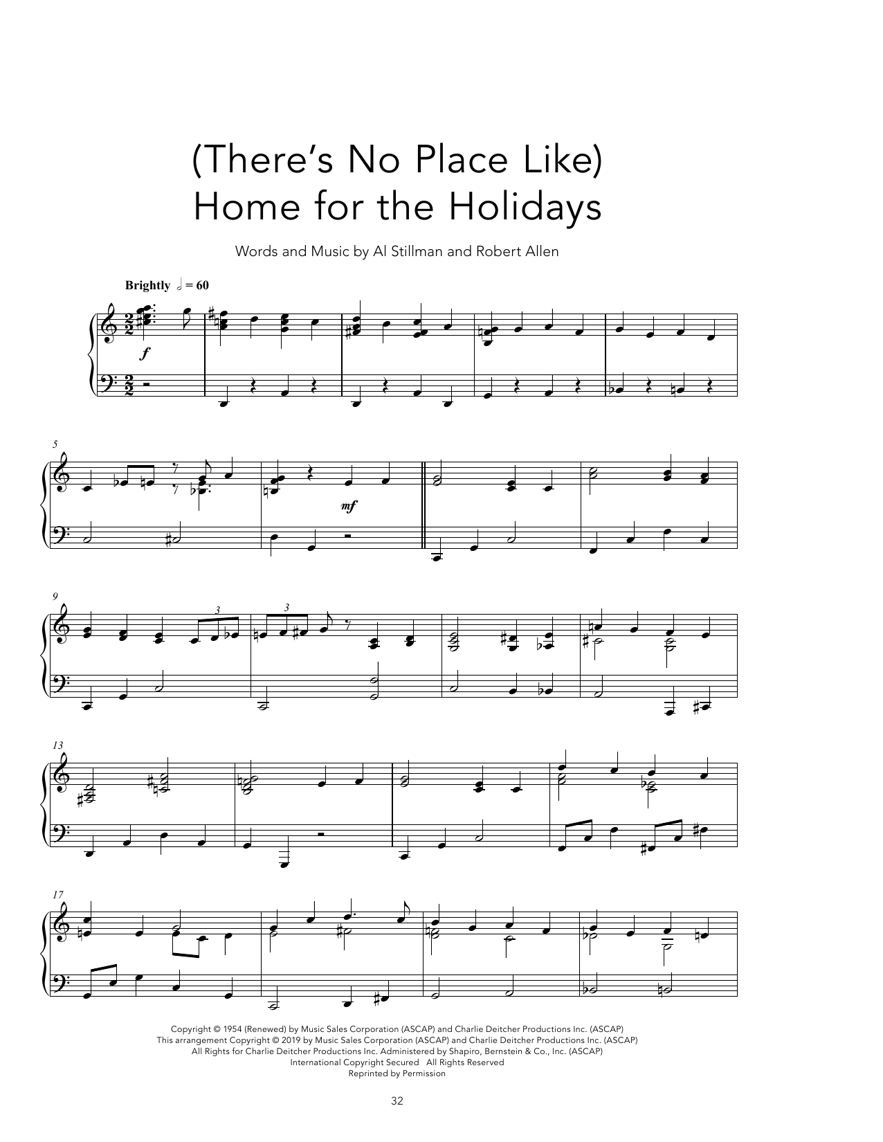 Perry Como (There's No Place Like) Home For The Holidays [Peaceful version] sheet music notes and chords arranged for Piano Solo