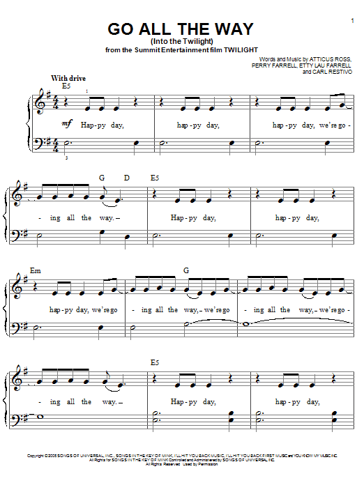 Perry Farrell Go All The Way (Into The Twilight) sheet music notes and chords arranged for Easy Piano