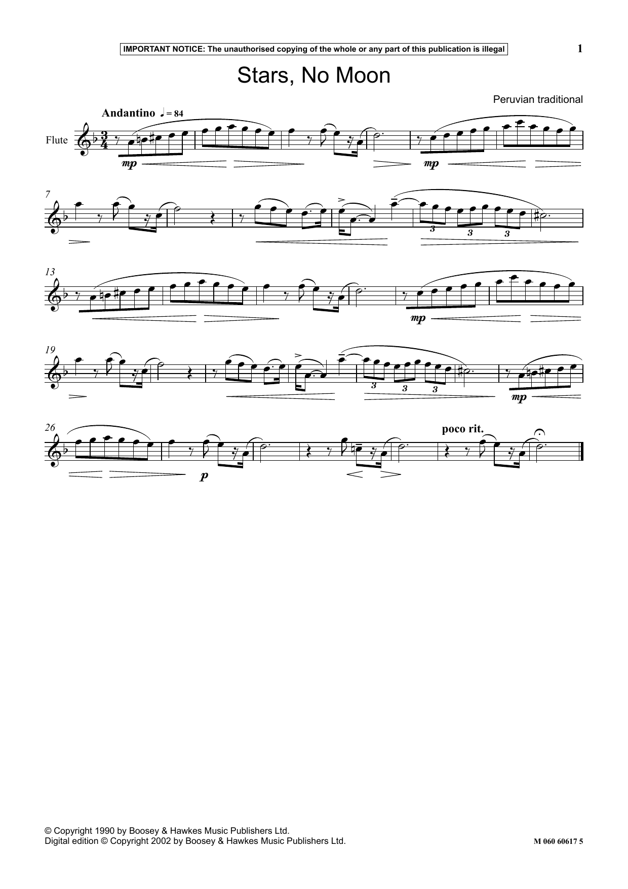 Peruvian Traditional Stars, No Moon sheet music notes and chords arranged for Instrumental Solo