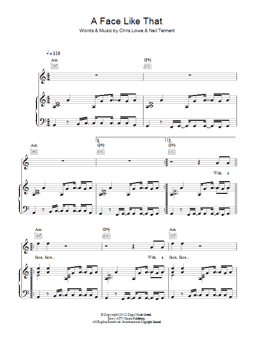 Pet Shop Boys A Face Like That sheet music notes and chords arranged for Piano, Vocal & Guitar Chords