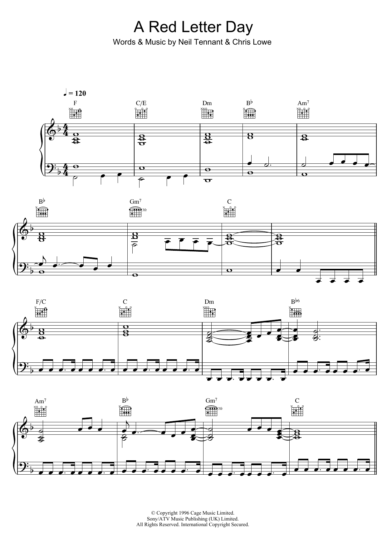 Pet Shop Boys A Red Letter Day sheet music notes and chords arranged for Piano, Vocal & Guitar Chords