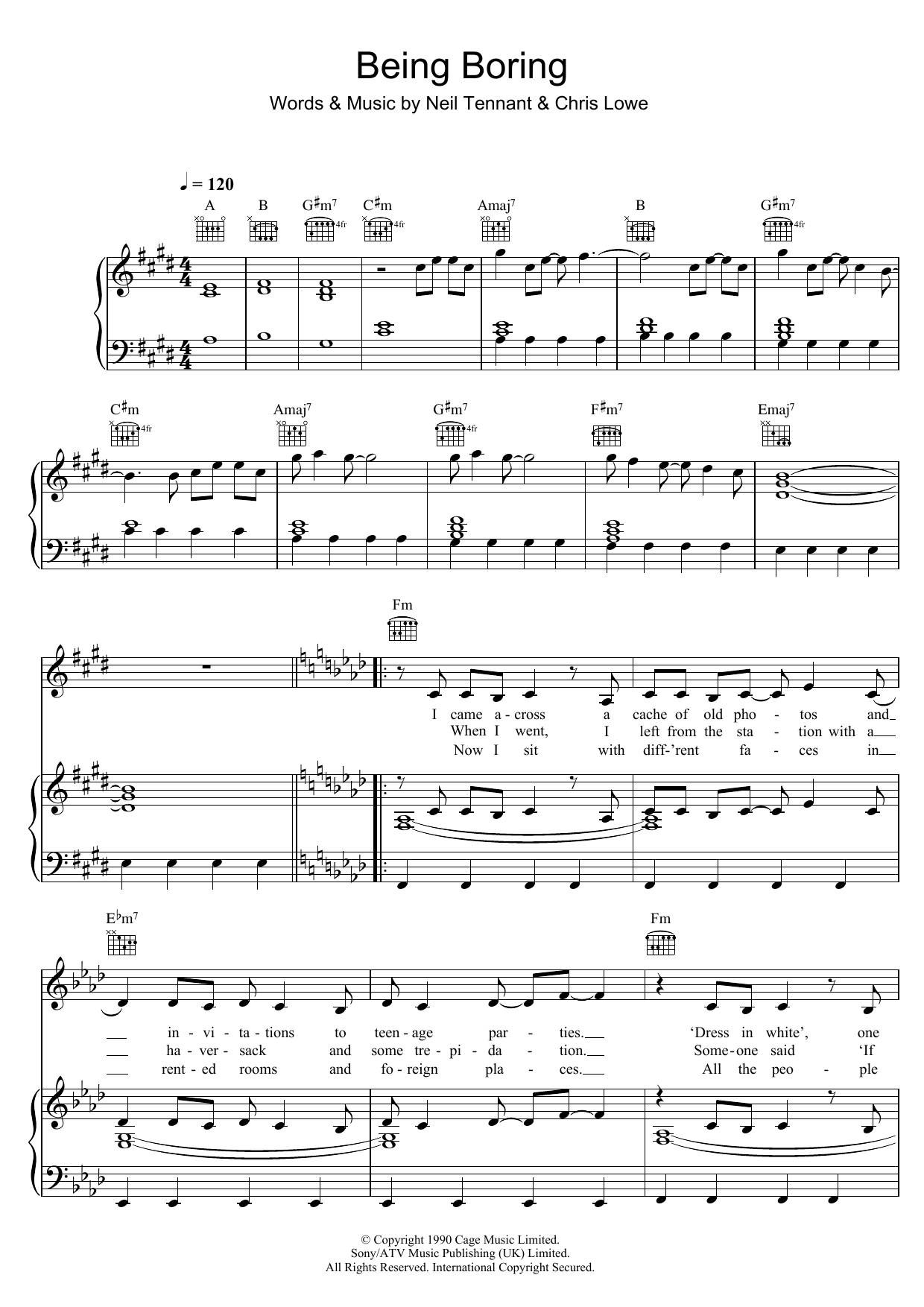 Pet Shop Boys Being Boring sheet music notes and chords arranged for Piano, Vocal & Guitar Chords