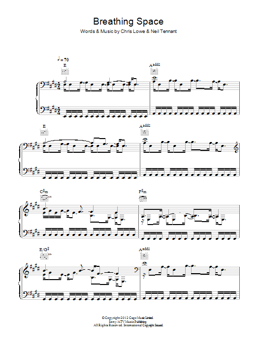 Pet Shop Boys Breathing Space sheet music notes and chords arranged for Piano, Vocal & Guitar Chords