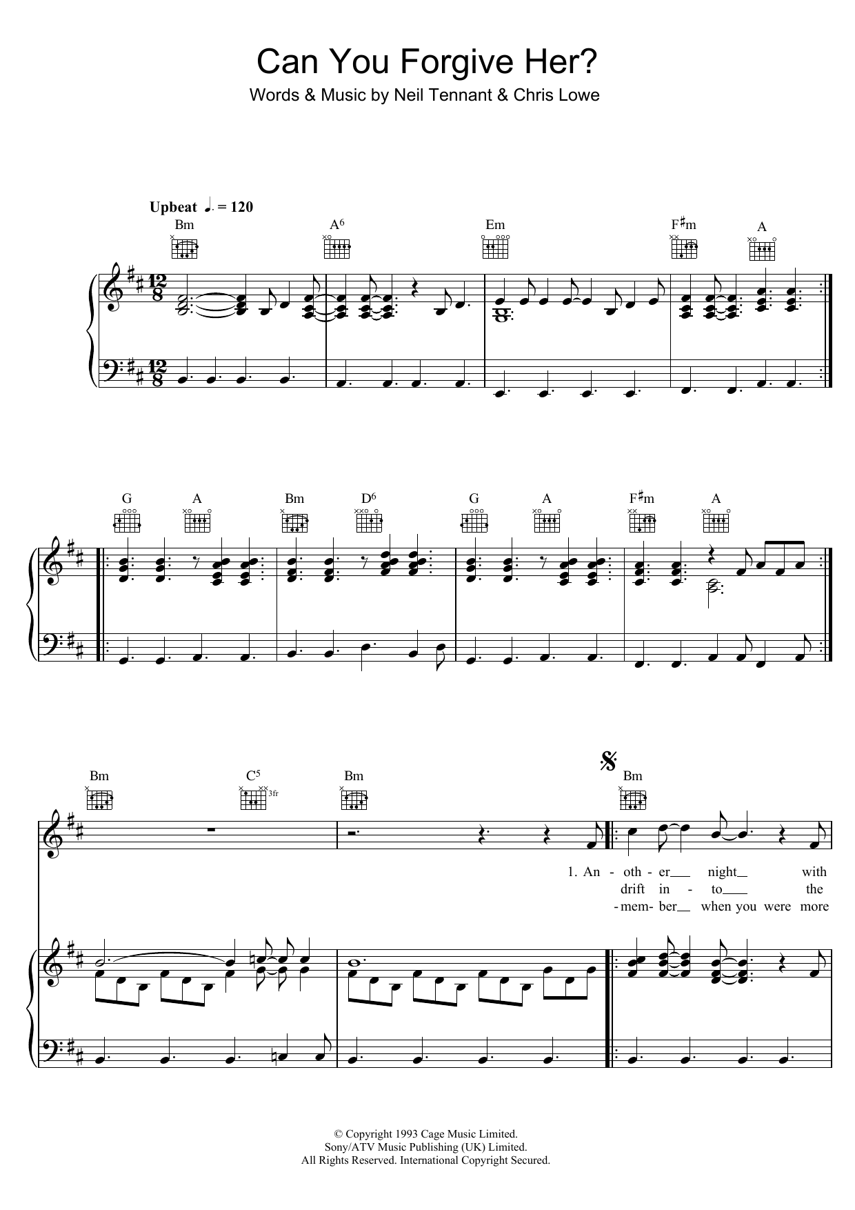 Pet Shop Boys Can You Forgive Her? sheet music notes and chords arranged for Piano, Vocal & Guitar Chords