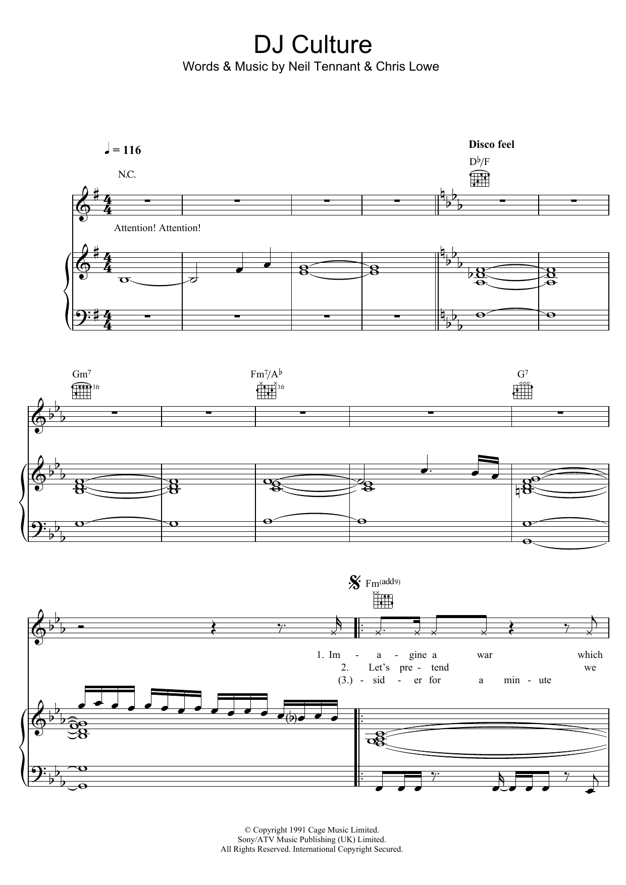 Pet Shop Boys DJ Culture sheet music notes and chords arranged for Piano, Vocal & Guitar Chords