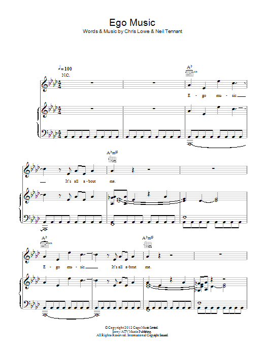 Pet Shop Boys Ego Music sheet music notes and chords arranged for Piano, Vocal & Guitar Chords