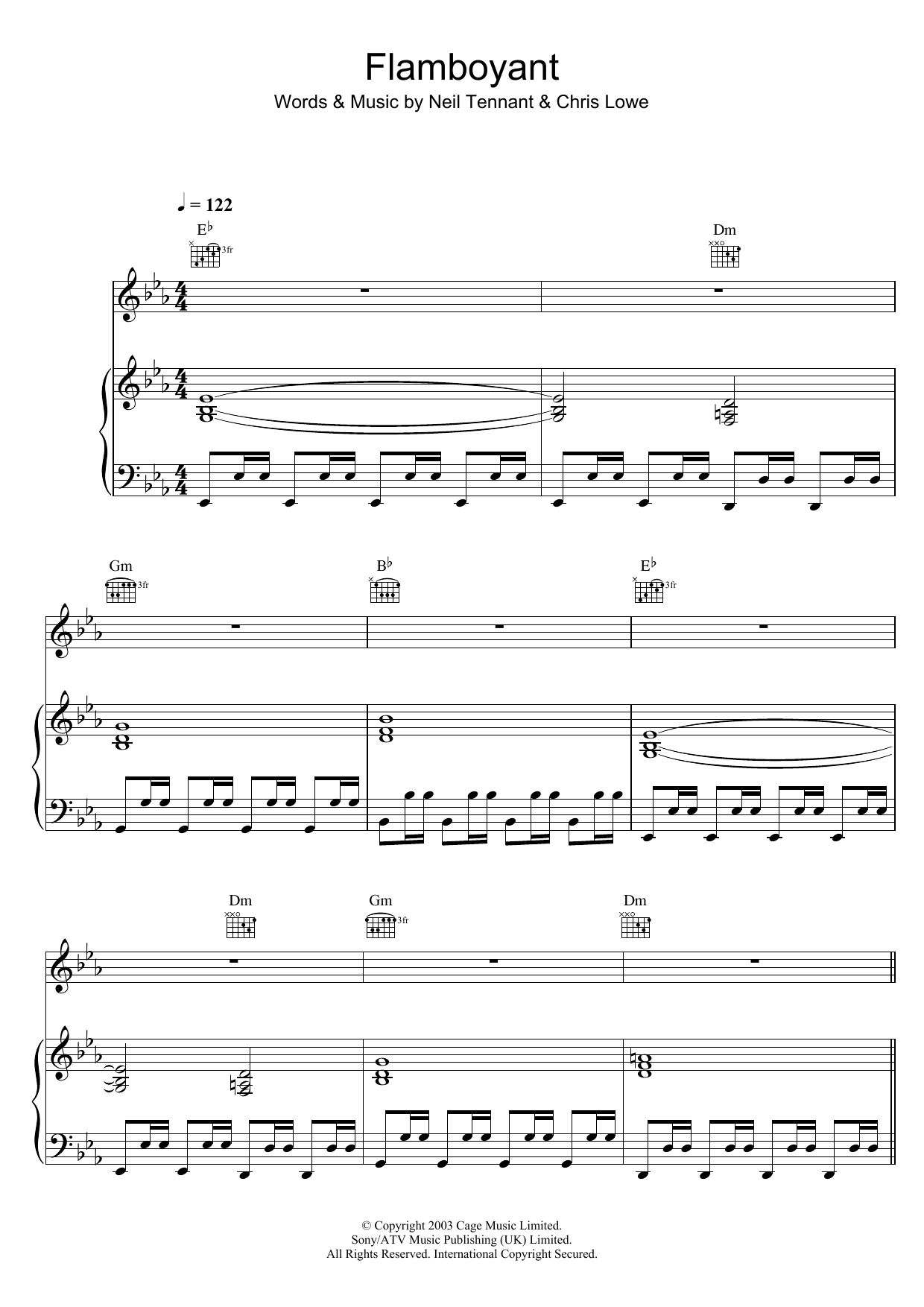Pet Shop Boys Flamboyant sheet music notes and chords arranged for Piano, Vocal & Guitar Chords