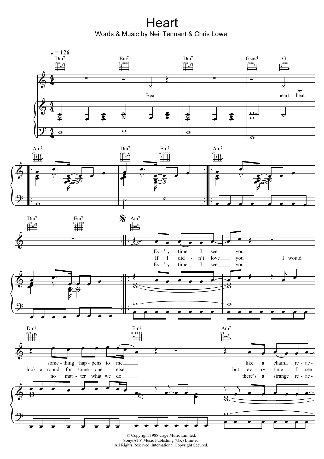 Pet Shop Boys Heart sheet music notes and chords arranged for Piano, Vocal & Guitar Chords