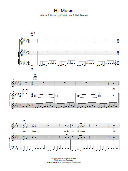 Pet Shop Boys Hit Music sheet music notes and chords arranged for Piano, Vocal & Guitar Chords