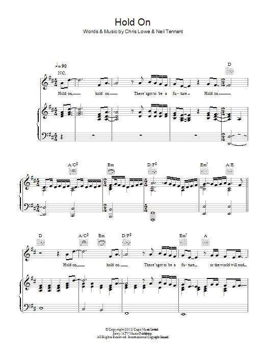 Pet Shop Boys Hold On sheet music notes and chords arranged for Piano, Vocal & Guitar Chords