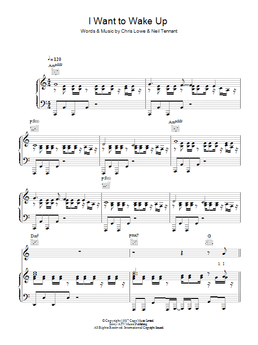 Pet Shop Boys I Want To Wake Up sheet music notes and chords arranged for Piano, Vocal & Guitar Chords