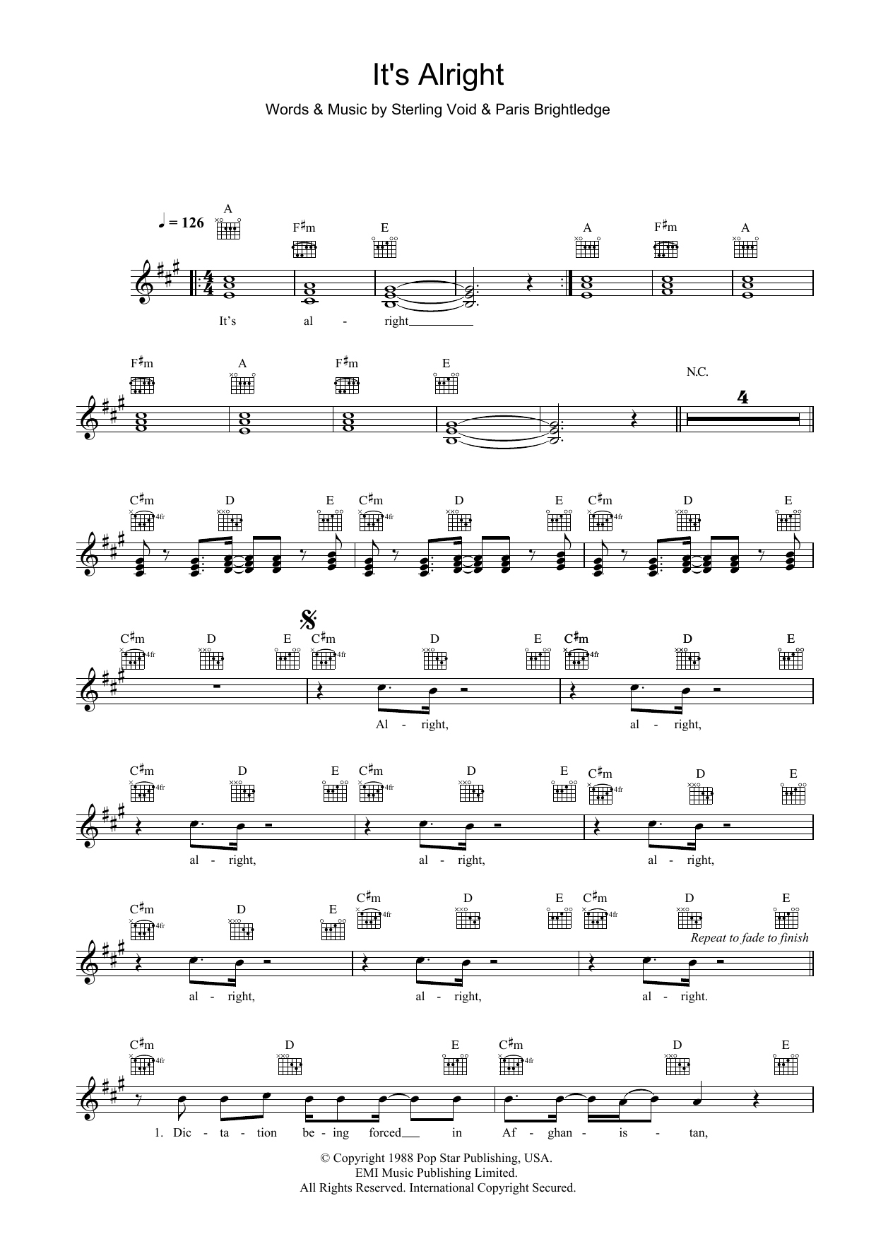Pet Shop Boys It's Alright sheet music notes and chords arranged for Lead Sheet / Fake Book
