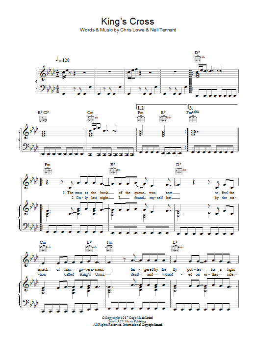 Pet Shop Boys Kings Cross sheet music notes and chords arranged for Piano, Vocal & Guitar Chords