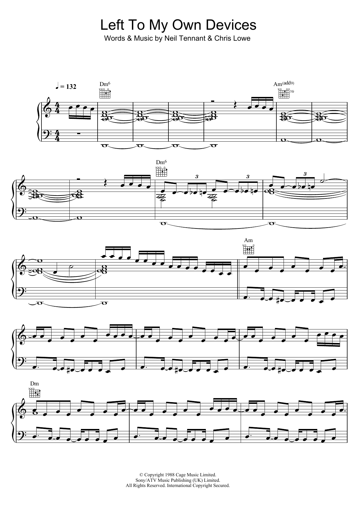 Pet Shop Boys Left To My Own Devices sheet music notes and chords arranged for Piano, Vocal & Guitar Chords