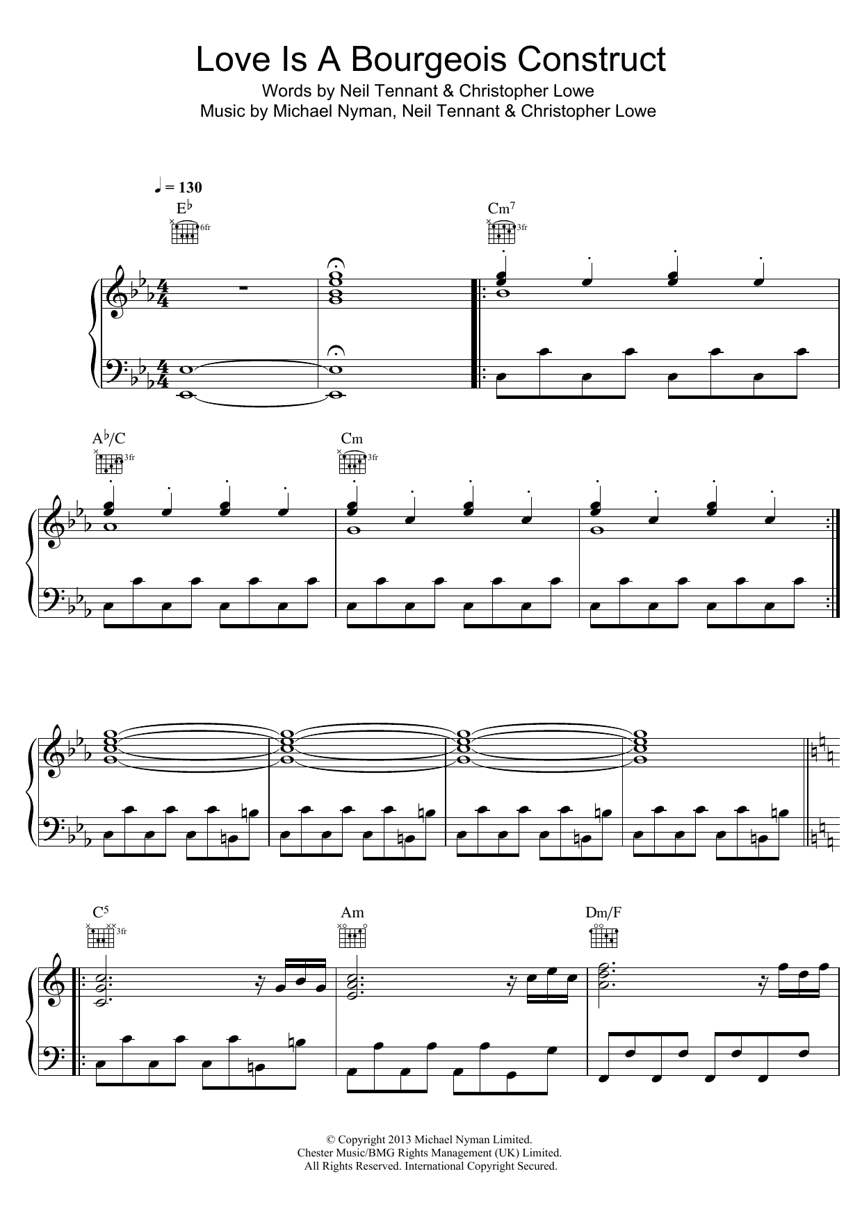 Pet Shop Boys Love Is A Bourgeois Construct sheet music notes and chords arranged for Piano, Vocal & Guitar Chords