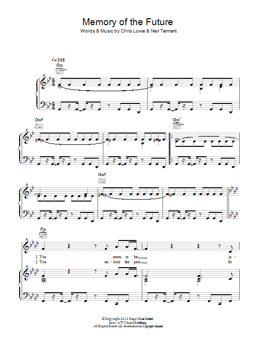 Pet Shop Boys Memory Of The Future sheet music notes and chords arranged for Piano, Vocal & Guitar Chords