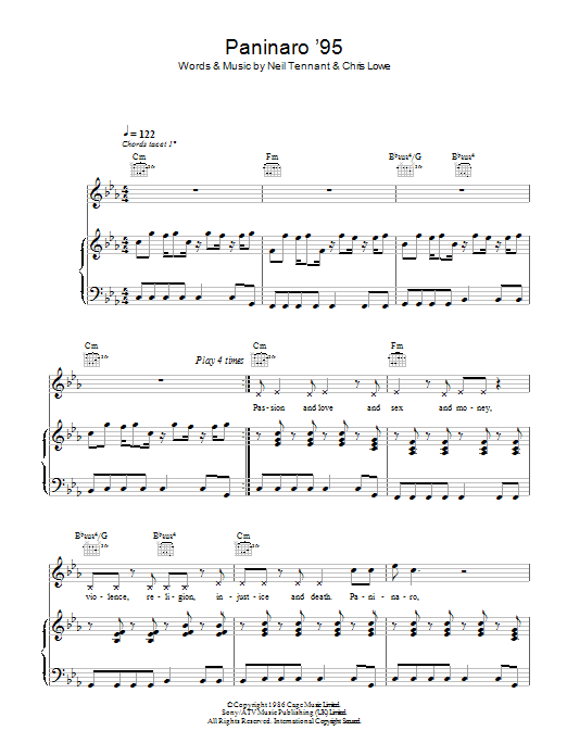 Pet Shop Boys Paninaro '95 sheet music notes and chords arranged for Piano, Vocal & Guitar Chords