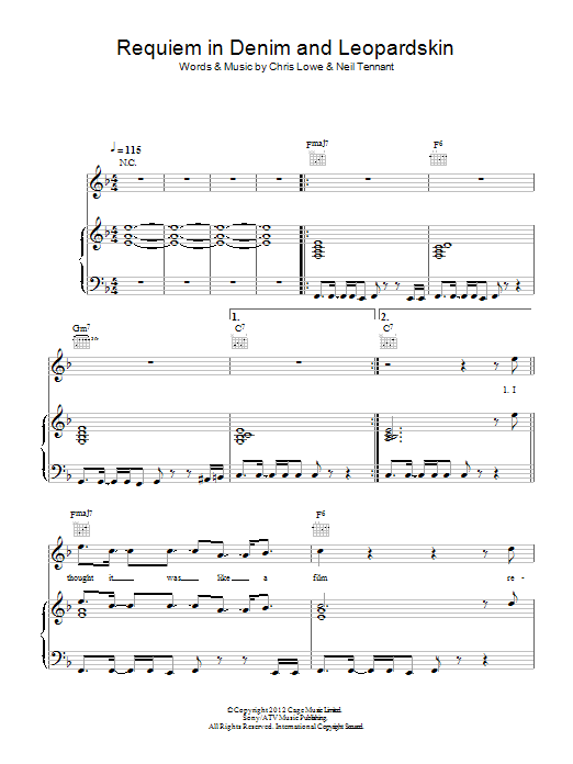 Pet Shop Boys Requiem In Denim And Leopardskin sheet music notes and chords arranged for Piano, Vocal & Guitar Chords