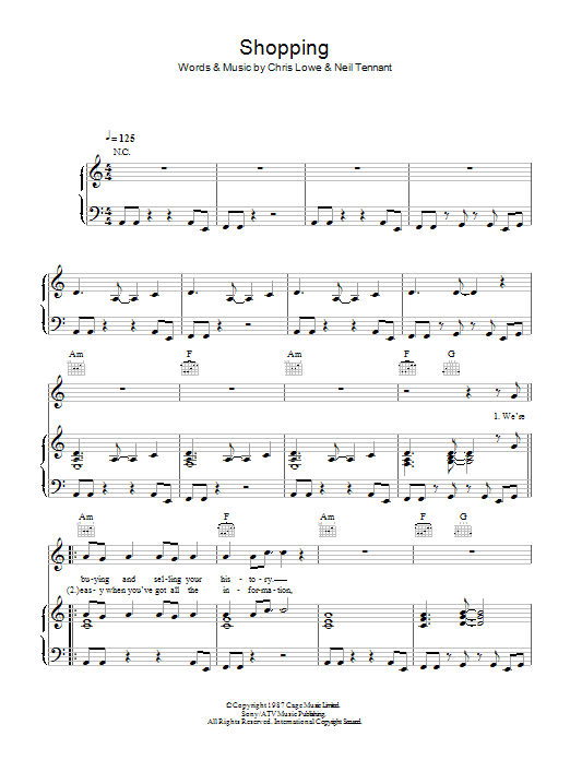 Pet Shop Boys Shopping sheet music notes and chords arranged for Piano, Vocal & Guitar Chords