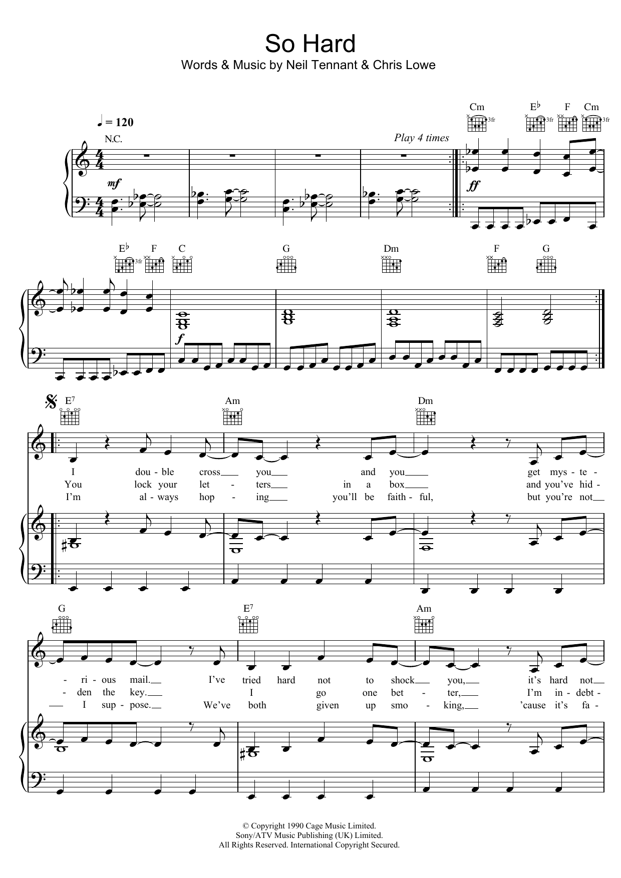 Pet Shop Boys So Hard sheet music notes and chords arranged for Piano, Vocal & Guitar Chords