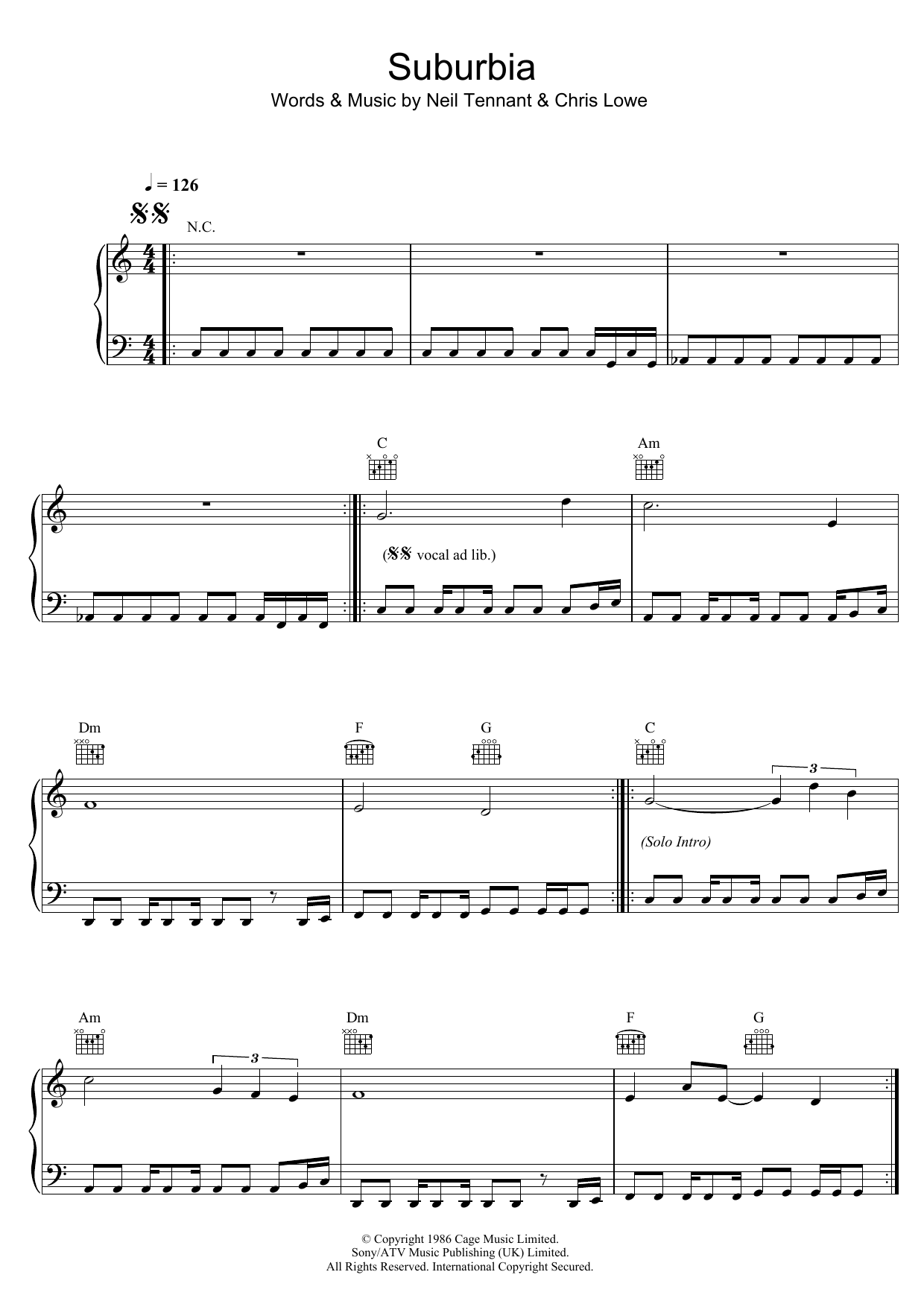 Pet Shop Boys Suburbia sheet music notes and chords arranged for Piano, Vocal & Guitar Chords