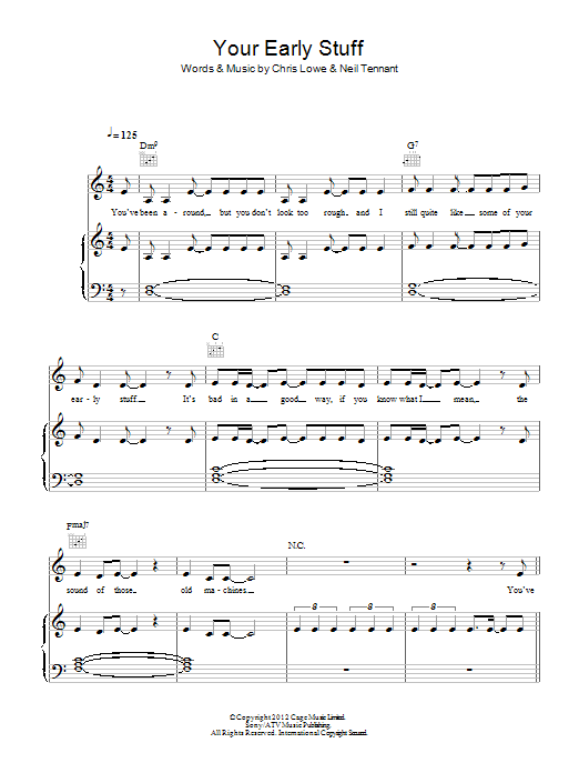 Pet Shop Boys Your Early Stuff sheet music notes and chords arranged for Piano, Vocal & Guitar Chords