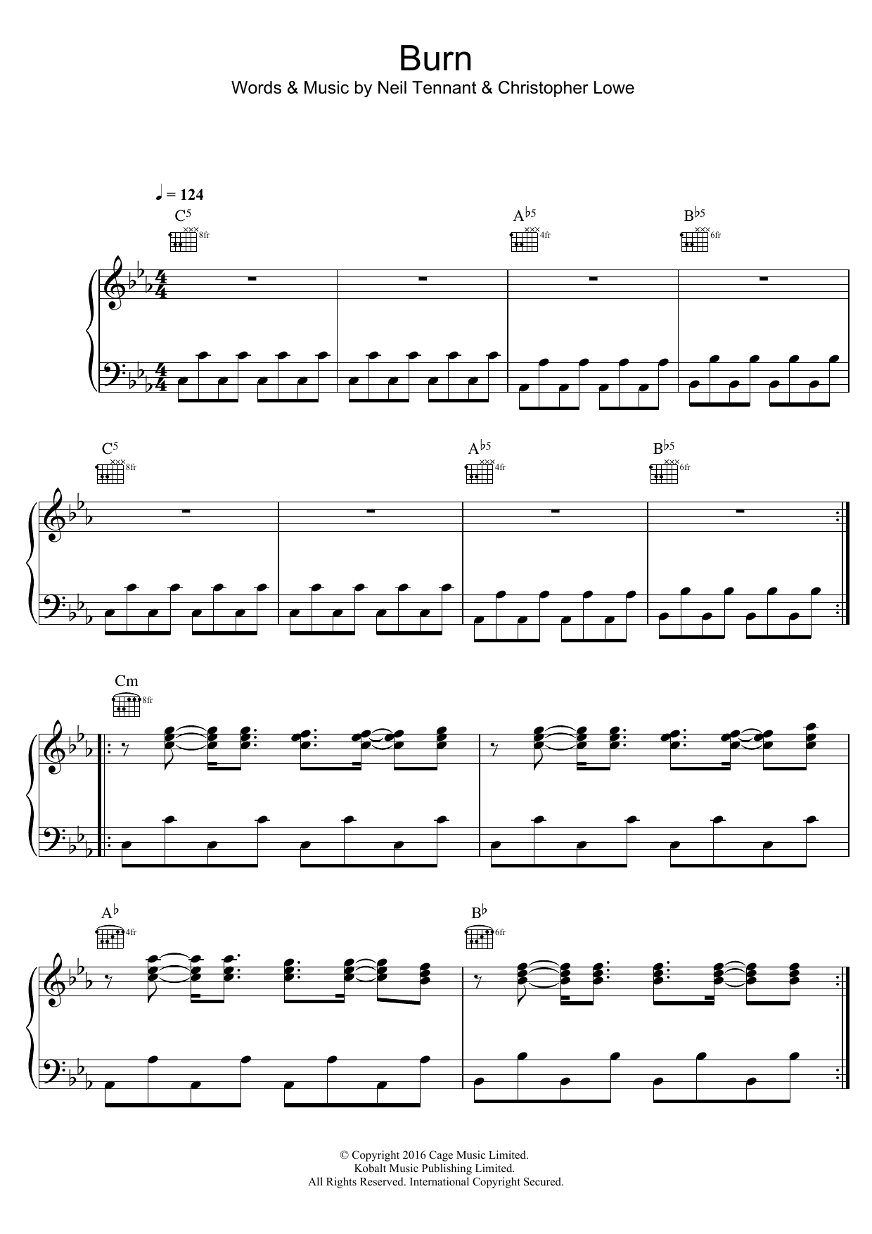 Pet Shop Boys Burn sheet music notes and chords arranged for Piano, Vocal & Guitar Chords