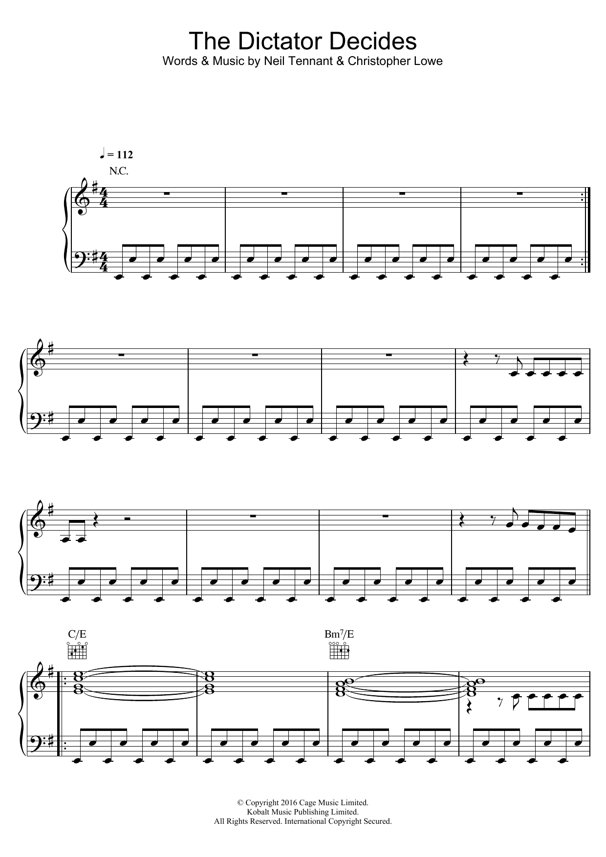 Pet Shop Boys The Dictator Decides sheet music notes and chords arranged for Piano, Vocal & Guitar Chords