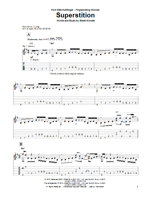 Pete Huttlinger Superstition sheet music notes and chords arranged for Solo Guitar