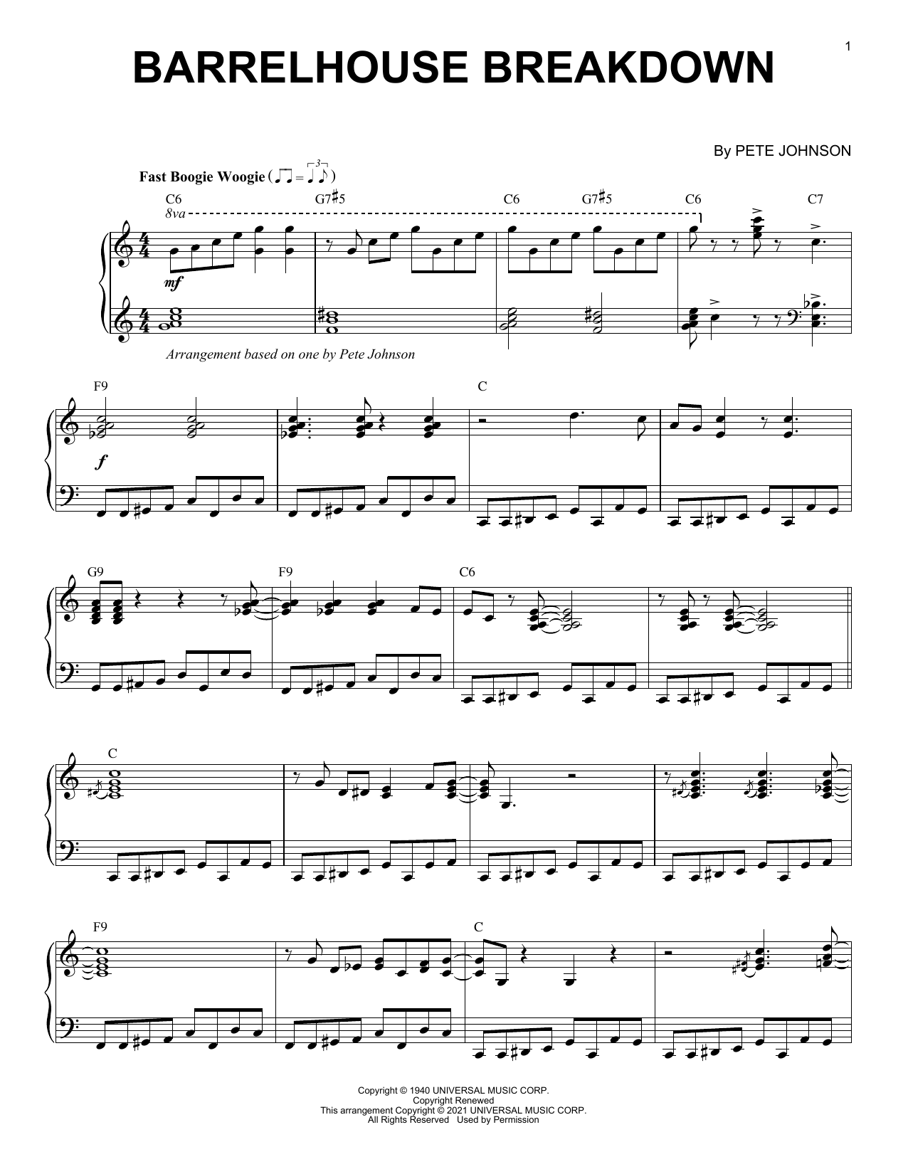 Pete Johnson Barrelhouse Breakdown (arr. Brent Edstrom) sheet music notes and chords arranged for Piano Solo