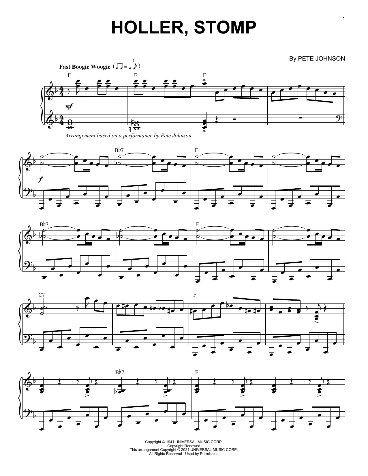 Pete Johnson Holler, Stomp (arr. Brent Edstrom) sheet music notes and chords arranged for Piano Solo