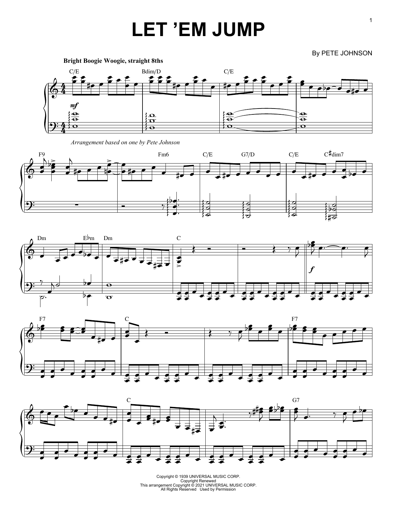 Pete Johnson Let 'Em Jump (arr. Brent Edstrom) sheet music notes and chords arranged for Piano Solo