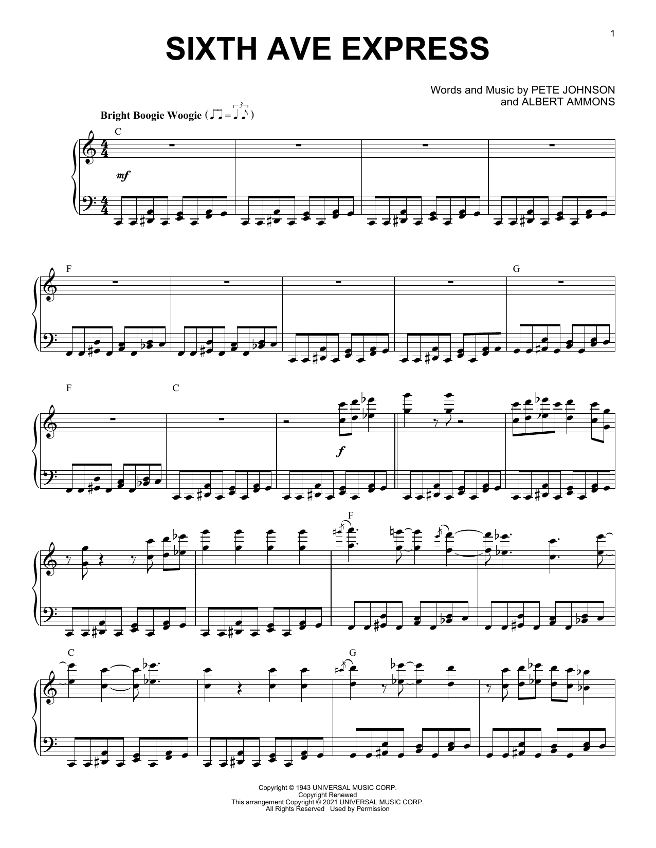 Pete Johnson Sixth Ave Express (arr. Brent Edstrom) sheet music notes and chords arranged for Piano Solo