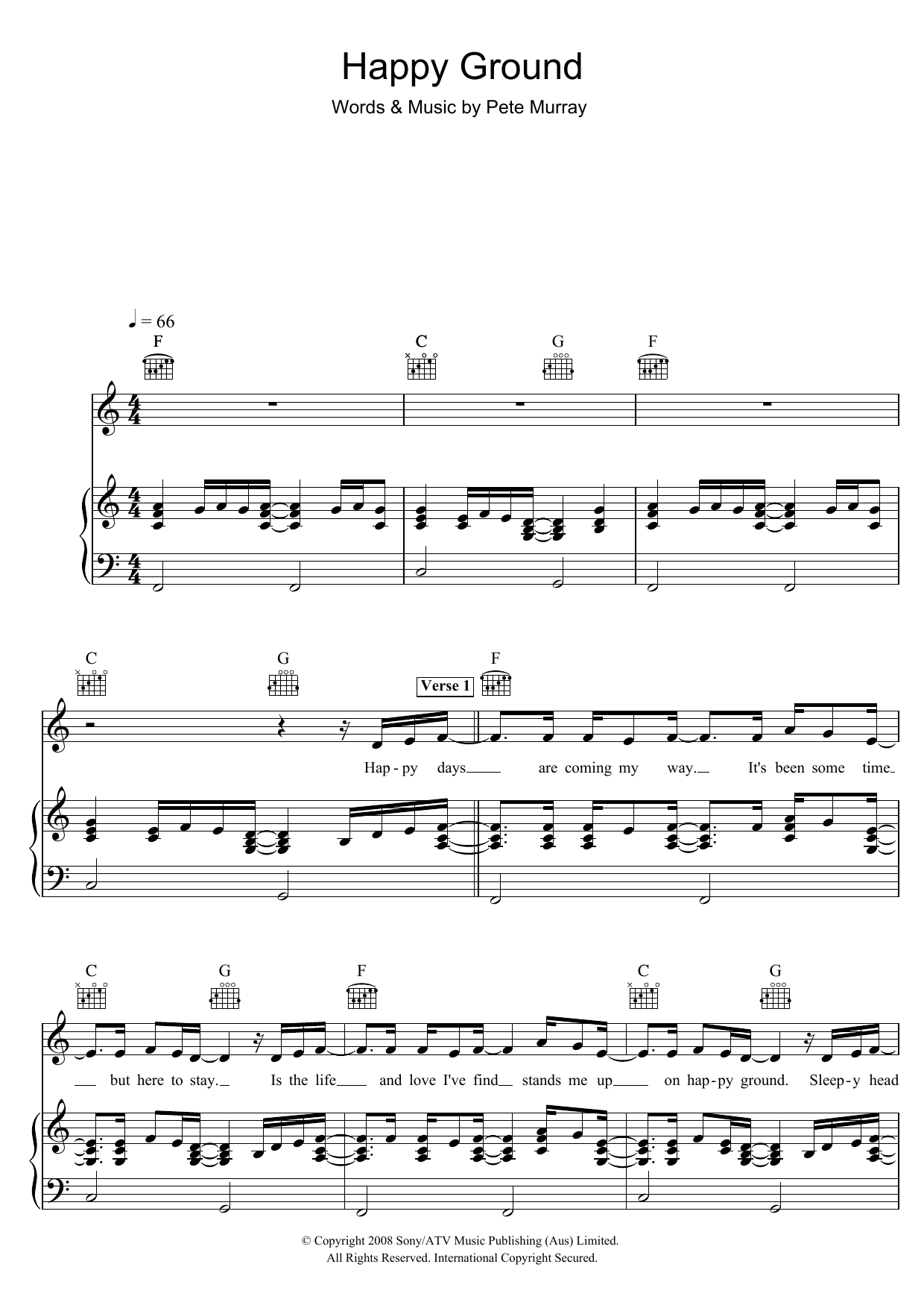 Pete Murray Happy Ground sheet music notes and chords arranged for Piano, Vocal & Guitar Chords
