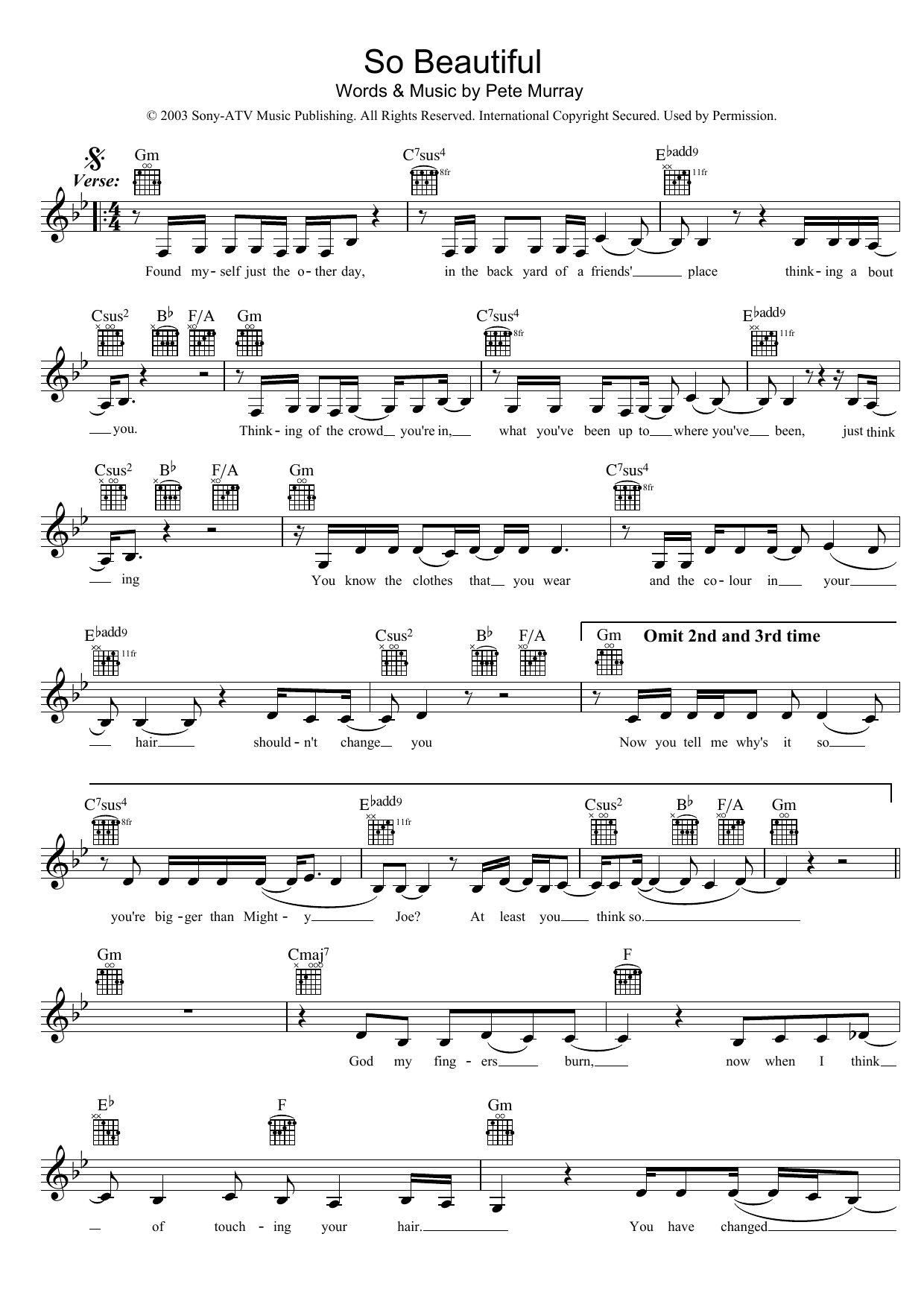 Pete Murray So Beautiful sheet music notes and chords arranged for Lead Sheet / Fake Book