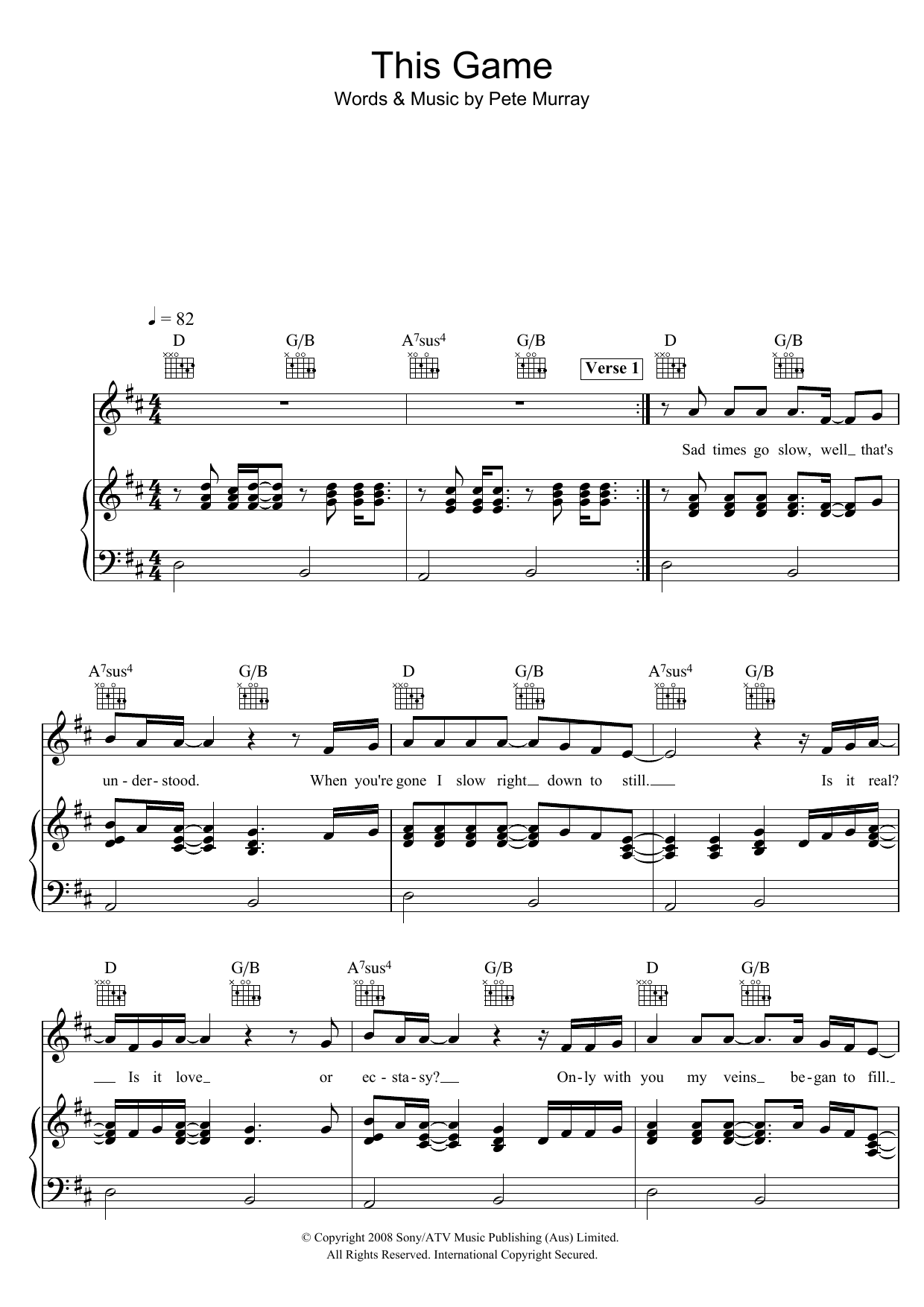 Pete Murray This Game sheet music notes and chords arranged for Piano, Vocal & Guitar Chords