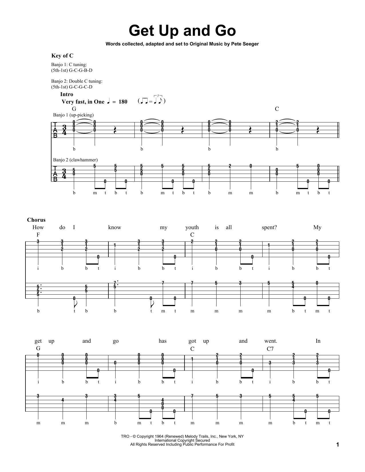 Pete Seeger Get Up And Go sheet music notes and chords arranged for Banjo Tab