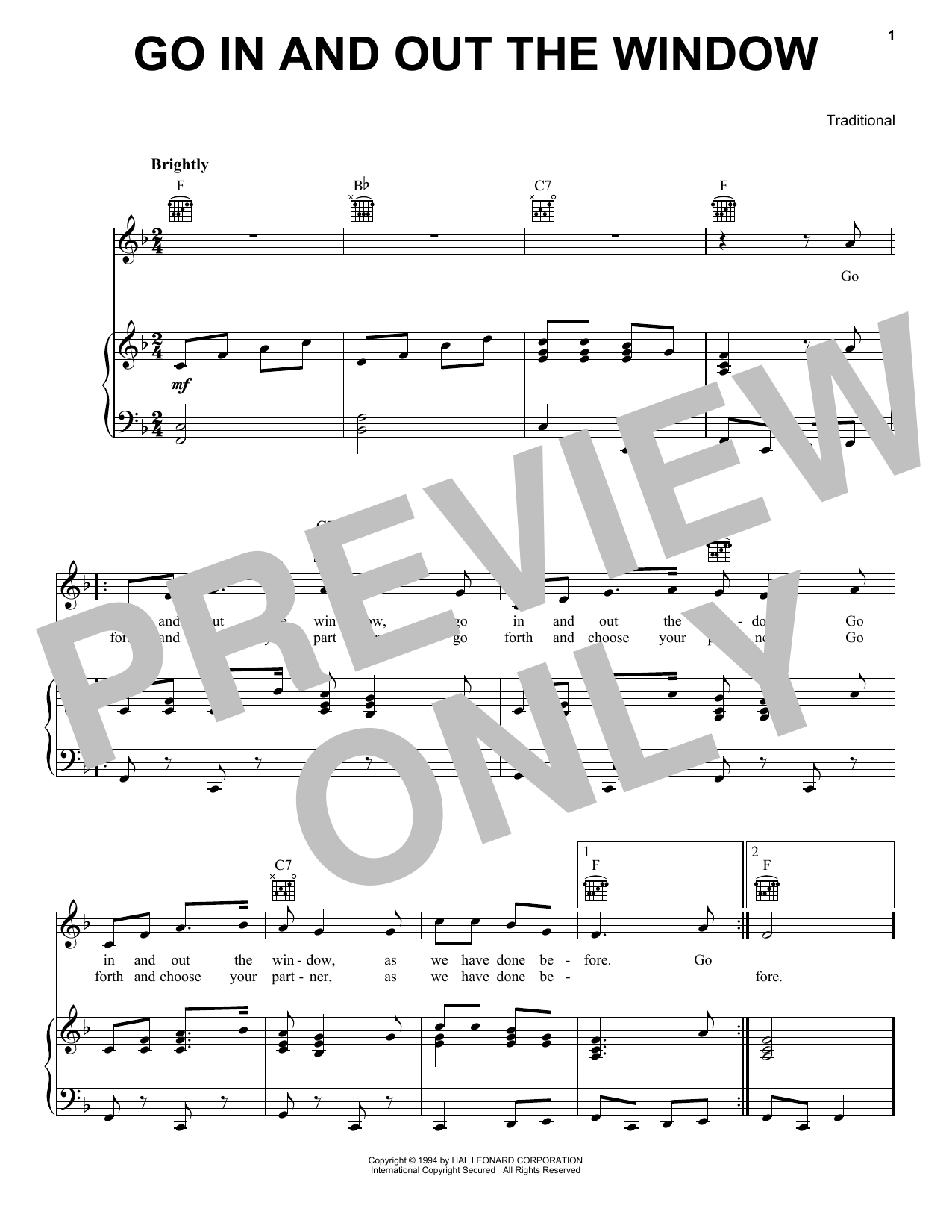 Pete Seeger Go In And Out The Window sheet music notes and chords arranged for Piano, Vocal & Guitar Chords (Right-Hand Melody)