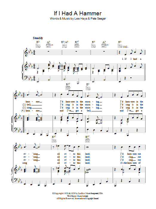 Pete Seeger If I Had A Hammer sheet music notes and chords arranged for Piano, Vocal & Guitar Chords
