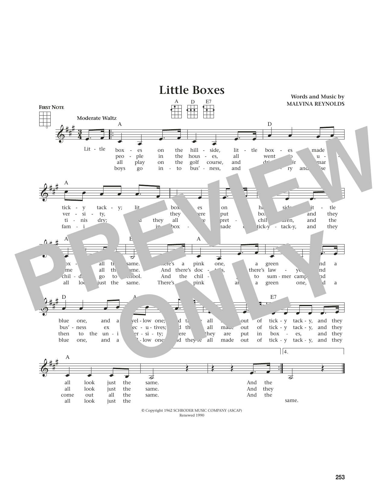 Pete Seeger Little Boxes (from The Daily Ukulele) (arr. Jim Beloff) sheet music notes and chords arranged for Ukulele