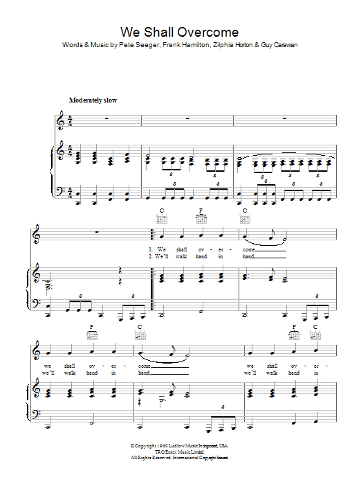 Pete Seeger We Shall Overcome sheet music notes and chords arranged for Easy Guitar Tab
