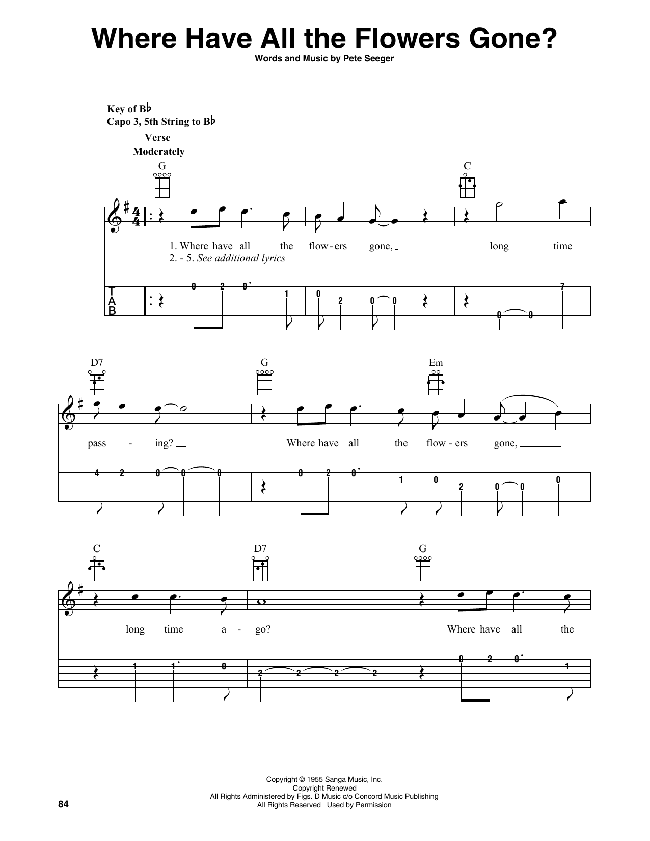 Pete Seeger Where Have All The Flowers Gone? (arr. Fred Sokolow) sheet music notes and chords arranged for Banjo Tab
