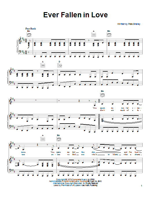 Pete Yorn Ever Fallen In Love sheet music notes and chords arranged for Easy Piano