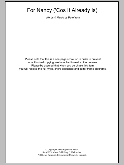Pete Yorn For Nancy (‘Cos It Already Is) sheet music notes and chords arranged for Guitar Chords/Lyrics