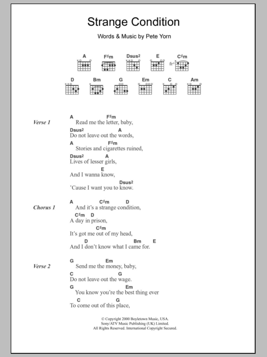 Pete Yorn Strange Condition sheet music notes and chords arranged for Guitar Chords/Lyrics
