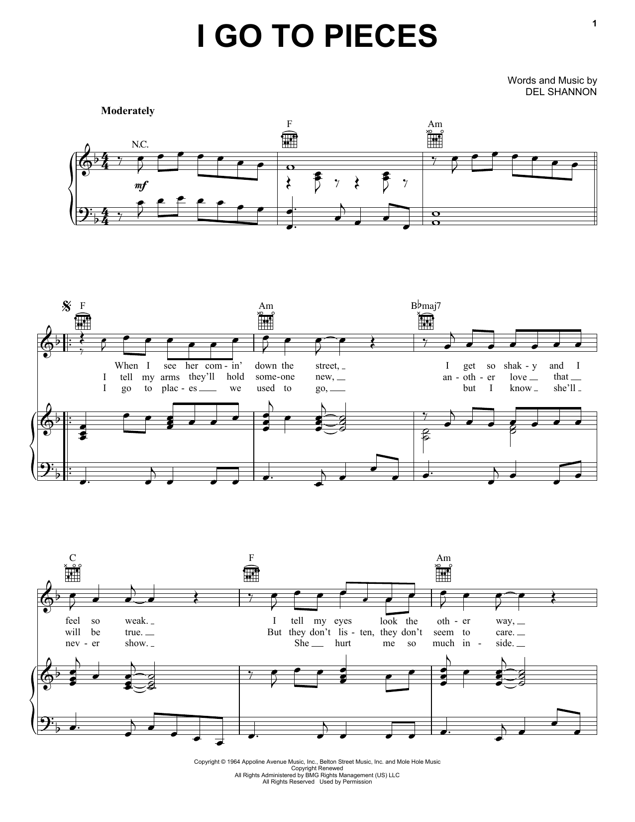 Peter & Gordon I Go To Pieces sheet music notes and chords arranged for Piano, Vocal & Guitar Chords (Right-Hand Melody)