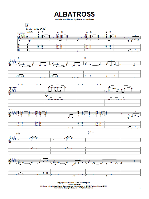 Peter Alan Green Albatross sheet music notes and chords arranged for Guitar Tab
