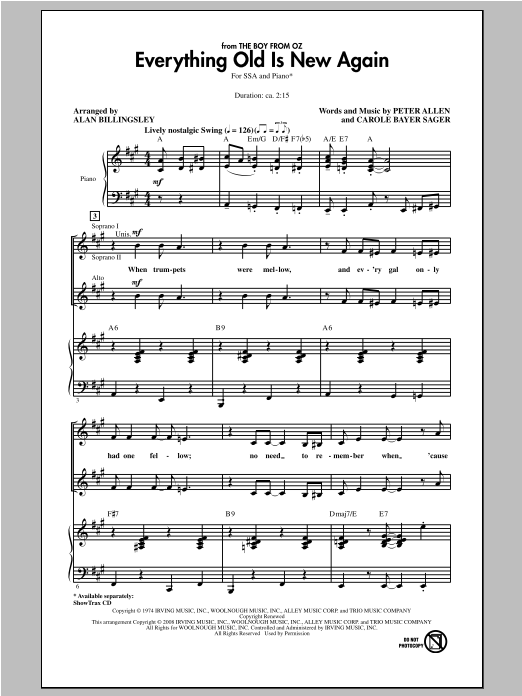Peter Allen Everything Old Is New Again (from The Boy From Oz) (arr. Alan Billingsley) sheet music notes and chords arranged for SSA Choir