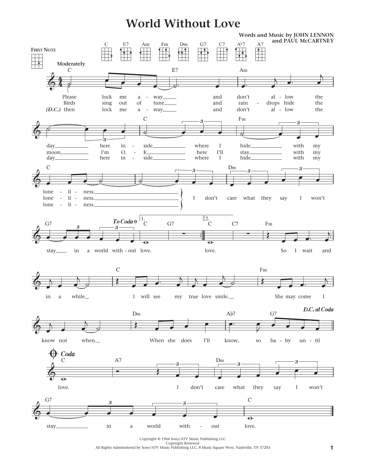 Peter and Gordon World Without Love (from The Daily Ukulele) (arr. Liz and Jim Beloff) sheet music notes and chords arranged for Ukulele