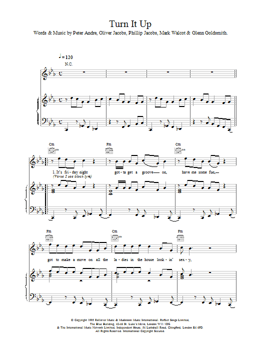 Peter Andre Turn It Up sheet music notes and chords arranged for Piano, Vocal & Guitar Chords